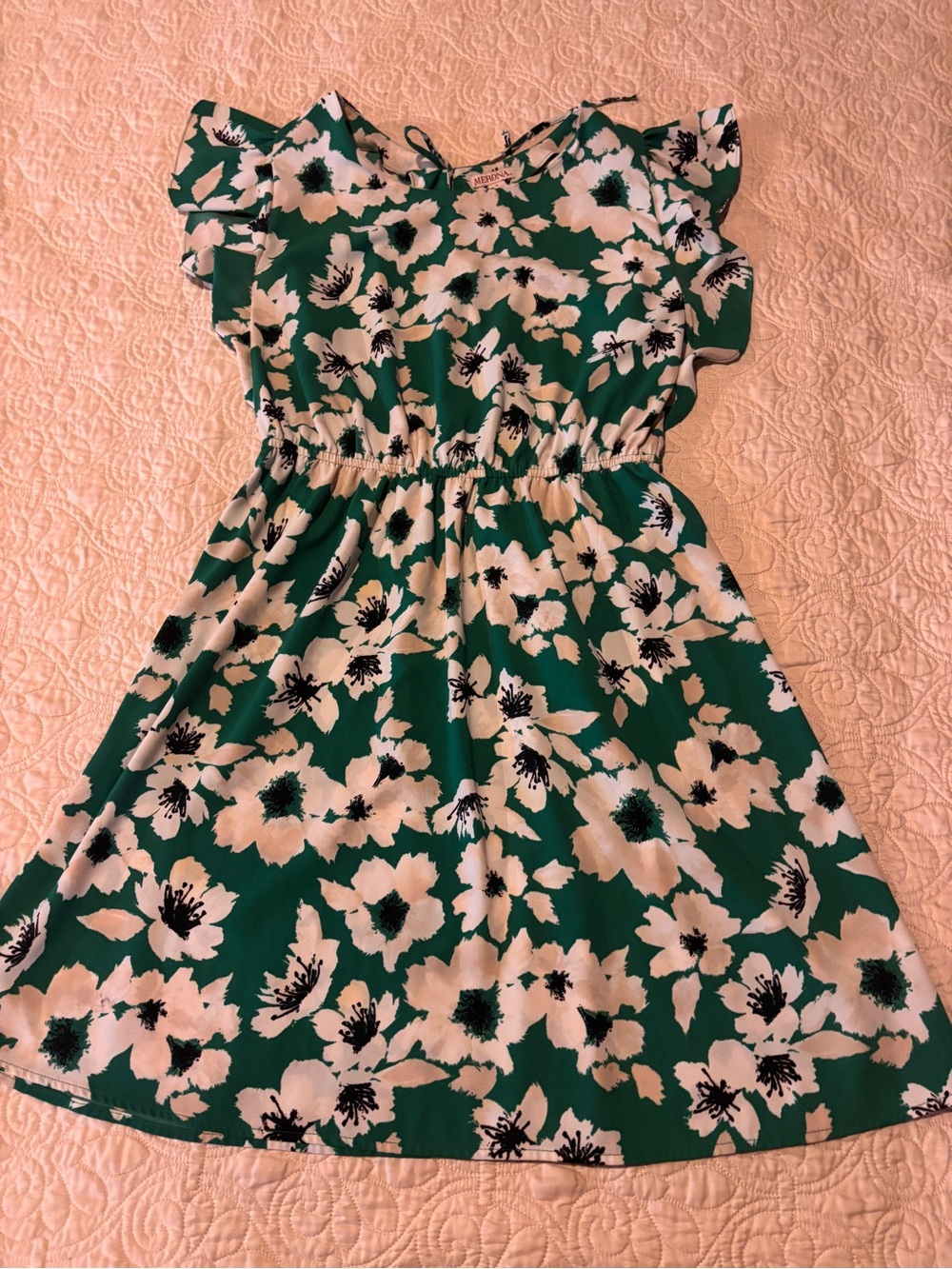 Merona Green and White Floral Ruffle-Sleeve Sundress large